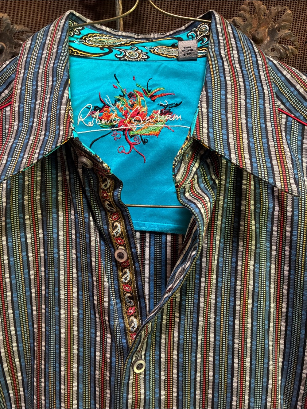 Robert Graham Turquoise Embroidered Dress Shirt - Picture 3 of 4